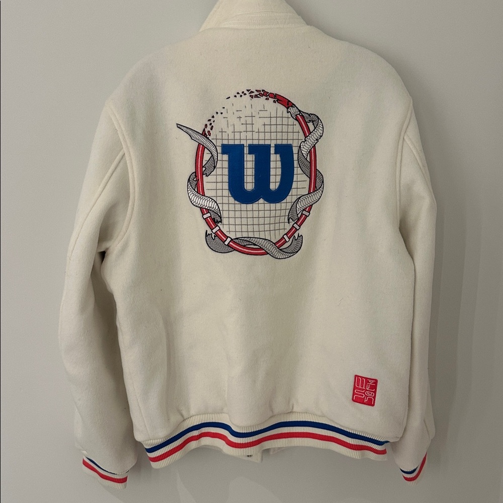 Wilson Varsity Jacket Cream Blue Red‎ White USA Made Mens Size Medium - Picture 5 of 10